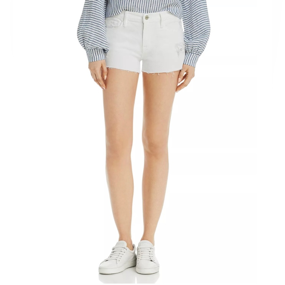 Frame Denim Le Cutoff Mid Rise Shorts in Blanc Rookley 4.5 inch inseam